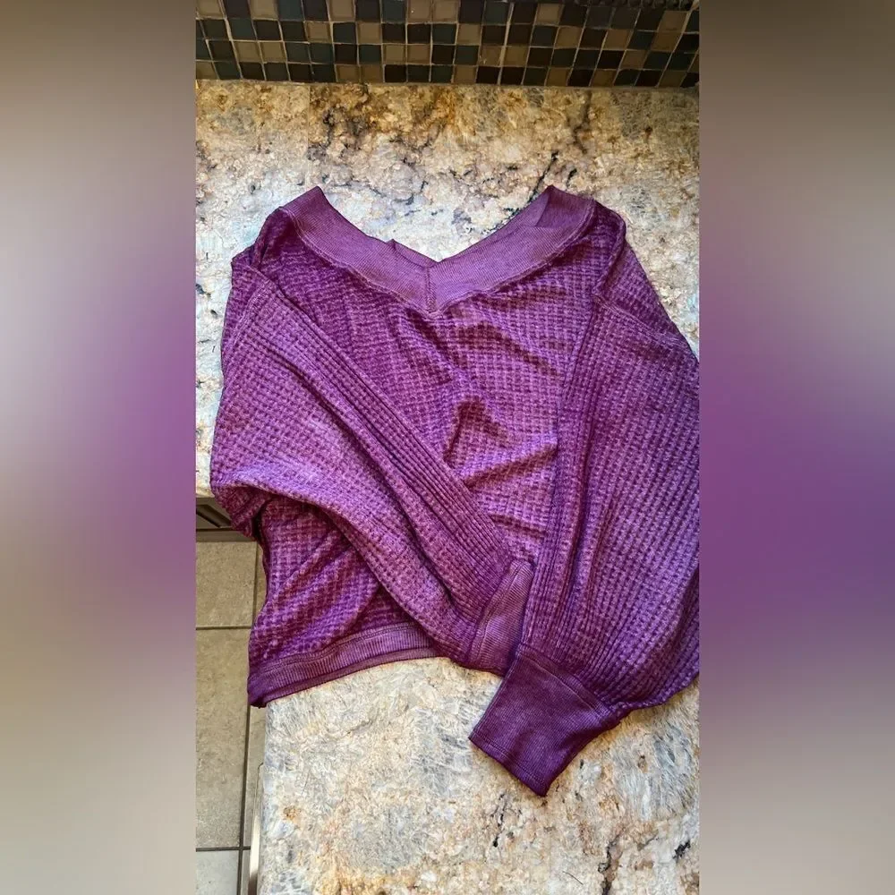 Free People Purple Waffle Knit Sweater